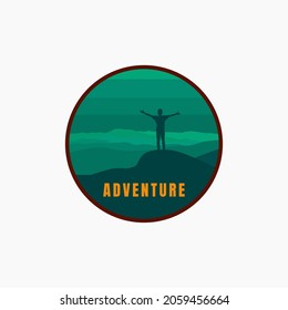 Mountain expedition badge design. Adventure traveling logo. Hiking Climbing emblem. Vector illustration.