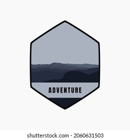 Mountain expedition badge design. Adventure traveling logo. Hiking Climbing emblem. Vector illustration.