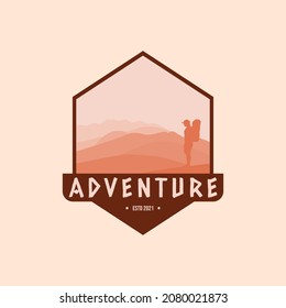 Mountain expedition badge design. Adventure traveling logo. Hiking Climbing emblem. Vector illustration.
