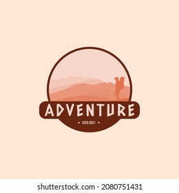 Mountain expedition badge design. Adventure traveling logo. Hiking Climbing emblem. Vector illustration.