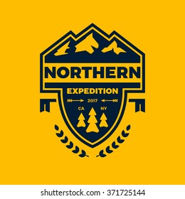 Mountain expedition banner logo badge with graphic accents