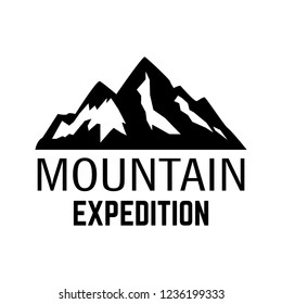 Mountain expedition. Emblem template with rock peak. Design element for logo, label, emblem, sign, poster. Vector illustration