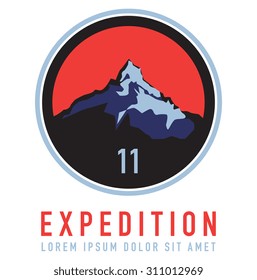 Mountain expedition label or symbol, vector illustration