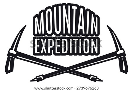 Mountain expedition logo. Crossed pickaxes black emblem
