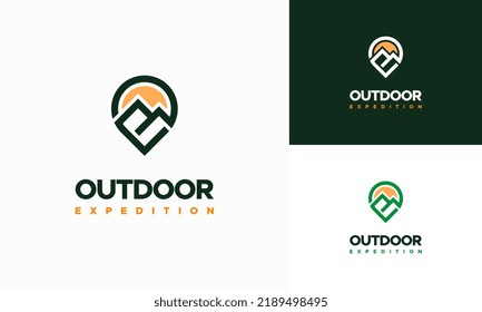 Diseños del logo de Mountain Expedition como vector de concepto, símbolo del logo de Outdoor Adventure