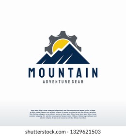 Mountain Expedition logo designs vector, Mountain and Gear logo template
