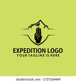 mountain expedition logo template vector, retro vintage adventure logotype, scout camp logo template