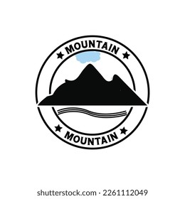 Mountain expedition and rock climbing vector icons. Snowy peaks monochrome silhouettes, steep rocky hills and mountain crest. Nature landscape for outdoor adventure extreme sport and travel labels