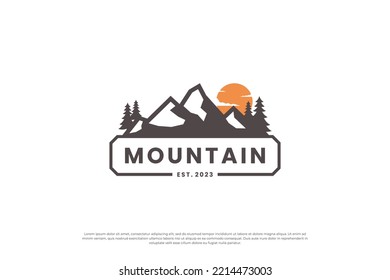 Mountain exploration badge logo design. Mountain travel emblem. Mountain expedition design.