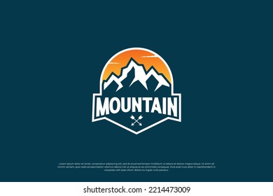 Mountain exploration badge logo design. Mountain travel emblem. Mountain expedition design.