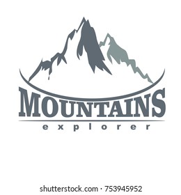 Mountain exploration and outdoor adventures vector logo. Tourism, hiking and camping labels. Mountains and travel icons for tourism organizations, outdoor events and camping leisure