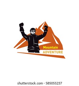 Mountain exploration vector emblem - outdoor activity symbol
