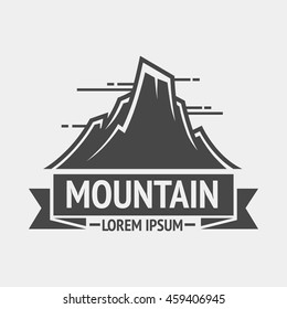 Mountain exploration vintage logo, emblem or silhouette. Logotype template and badge with mountains. Vector Illustration.
