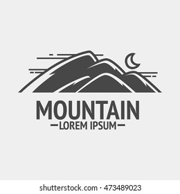 Mountain exploration vintage logo, emblem or silhouette. Logotype template and badge with mountains. Vector Illustration.