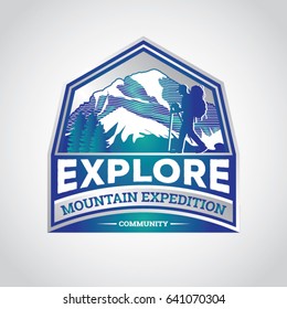 Mountain Explore Hiking Logo Symbol Badge