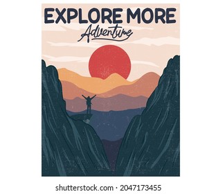 Mountain explore more vintage vector t-shirt and apparel design, typography, print, logo, poster design. Hiking modern art graphic print.