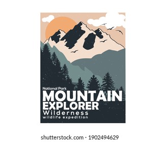 Mountain Explore Textured Vintage Vector T-shirt And Apparel Design, Typography, Print, Logo, Poster Design