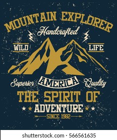 Mountain explorer, america, wild life typography, t-shirt graphics, vectors