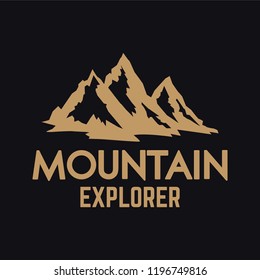 Mountain explorer. Emblem template with rock peak. Design element for logo, label, emblem, sign, poster. Vector illustration