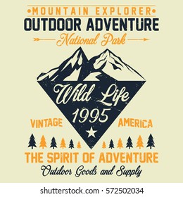 Mountain explorer, national park, vintage america typography, t-shirt graphics, vectors