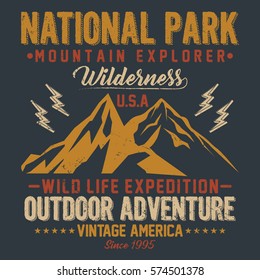 Mountain explorer, national park, vintage america typography, t-shirt graphics, vectors