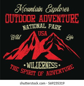 Mountain explorer, national park, wilderness typography, t-shirt graphics, vectors