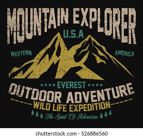 Mountain explorer, outdoor adventure, everest typography, t-shirt graphics, vectors