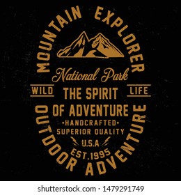 Mountain Explorer, outdoor adventure slogan typography, t-shirt graphics, vectors