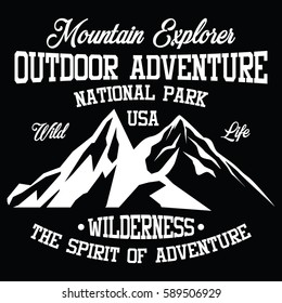 Mountain explorer, outdoor adventure, wilderness typography, t-shirt graphics, vectors