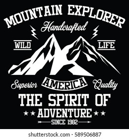 Mountain explorer, wild life, adventure typography, t-shirt graphics, vectors