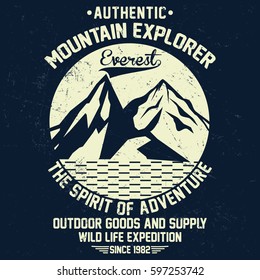 Mountain explorer, wild life expedition, everest typography, t-shirt graphics, vectors