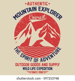 Mountain explorer, wild life expedition, everest typography, t-shirt graphics, vectors