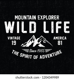 Mountain explorer, wild life typography, t-shirt graphics, vectors