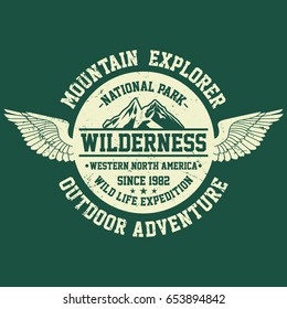 Mountain explorer, wilderness, national park typography, t-shirt graphics, vectors