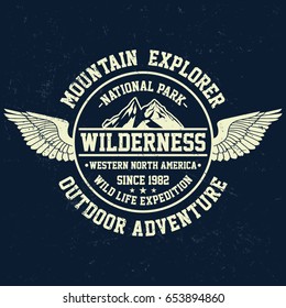 Mountain explorer, wilderness, national park typography, t-shirt graphics, vectors