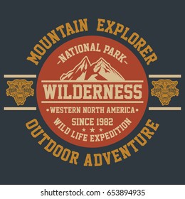 Mountain explorer, wilderness, national park typography, t-shirt graphics, vectors