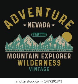   Bergforscher, Wildnis, Vintage-Abenteuer, Nevada-Slogan-Typografie, T-Shirt-Grafiken, Vektorgrafiken