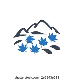 Mountain with falling leaves icon.