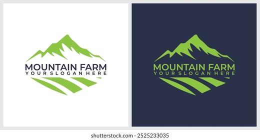 Bergbauernhof-Logo, Vektorhipster, Symbolgrafik
