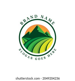 Mountain and farm vector logo template