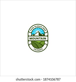 vector del logotipo del emblema del agricultor de montaña