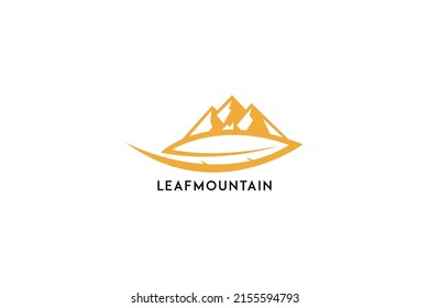 Mountain feather vector logo design. Leaf with mountain logo design icon.