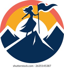 Mountain Female Success Vector Logo Design Template