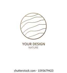 Mountain, fields with water logo template. Vector linear wavy icon of  landscape. Minimal emblem or badge for business emblems for a travel, tourism and ecology concepts, health, spa and yoga center.