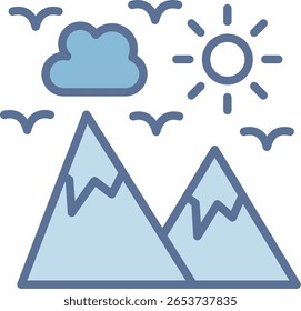 Icono de tono azul lleno de montaña