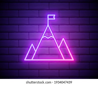 Mountain Flag icon. Elements of startups in neon style icons. Simple icon for websites, web design, mobile app, info graphics isolated on brick wall.