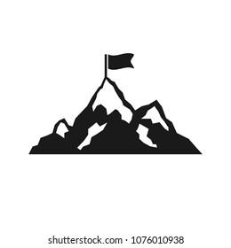 Mountain with flag icon isolated on white background. Vector illustration. Eps 10.