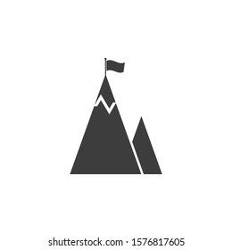 Mountain with flag icon isolated on white background. Vector illustration. Eps 10.