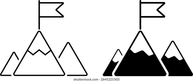 mountain flag icon set. symbolizing achievement. environmental conservation. closed within a triangular shape