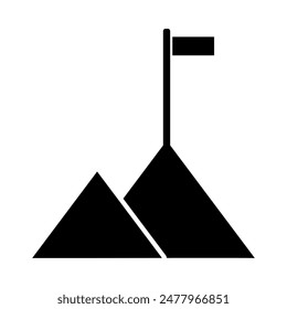 mountain and flag icon, silhouette vector isolated on white background. simple and modern design